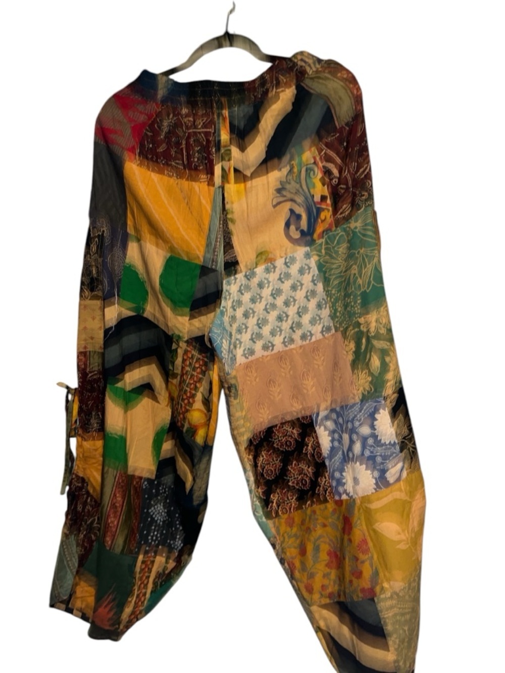 POL M Patchwork Boho Joggers - Green, Yellow, Orange, Black - Picture 3 of 7